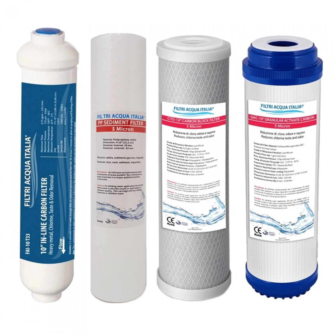 Kit Filtri Osmosi Inversa 10 Pollici: Ricambi per Depuratori Acqua Set 4 Pz Kit Filtri Osmosi Inversa 10 Pollici: Ricambi per Depuratori Acqua Set 4 Pz