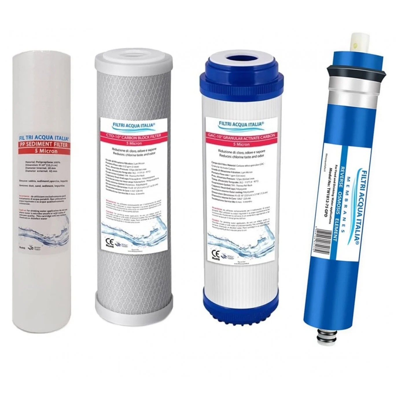 Kit Filtri Acqua Osmosi 3 Stadi con Membrana 75 GPD Kit Filtri Acqua Osmosi 3 Stadi con Membrana 75 GPD