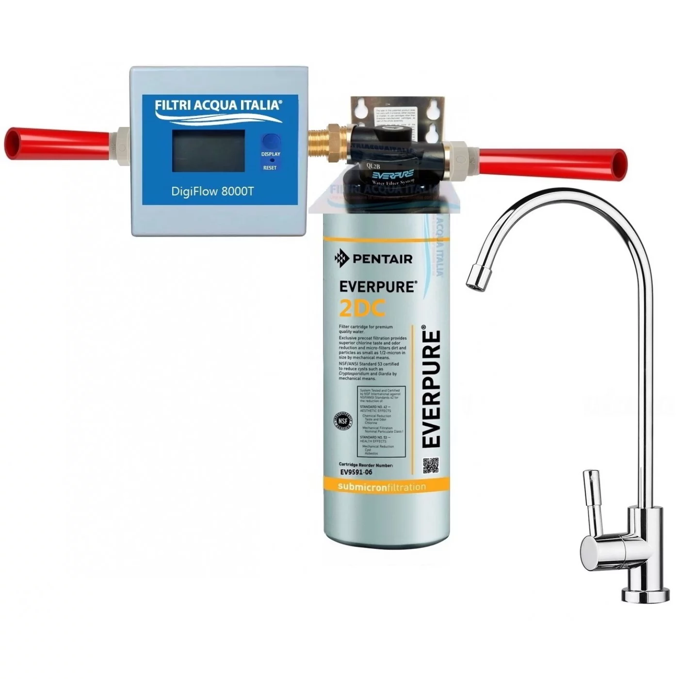 DEPURATORE ACQUA EVERPURE 2DC CON TESTA QL2B CONTALITRI e RUBINETTO DEPURATORE ACQUA EVERPURE 2DC CON TESTA QL2B CONTALITRI e RUBINETTO