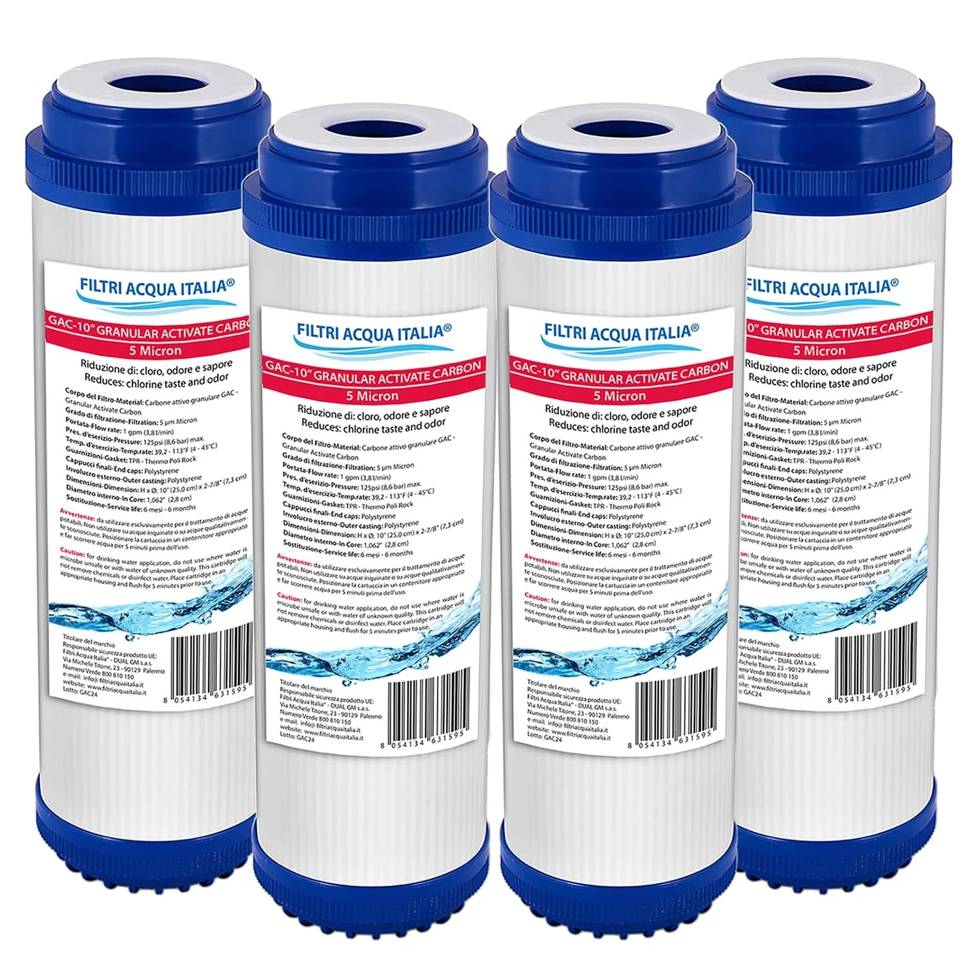 Cartuccia Carbone Attivo Granulare GAC 10" Micron 5 Set 4 Pz