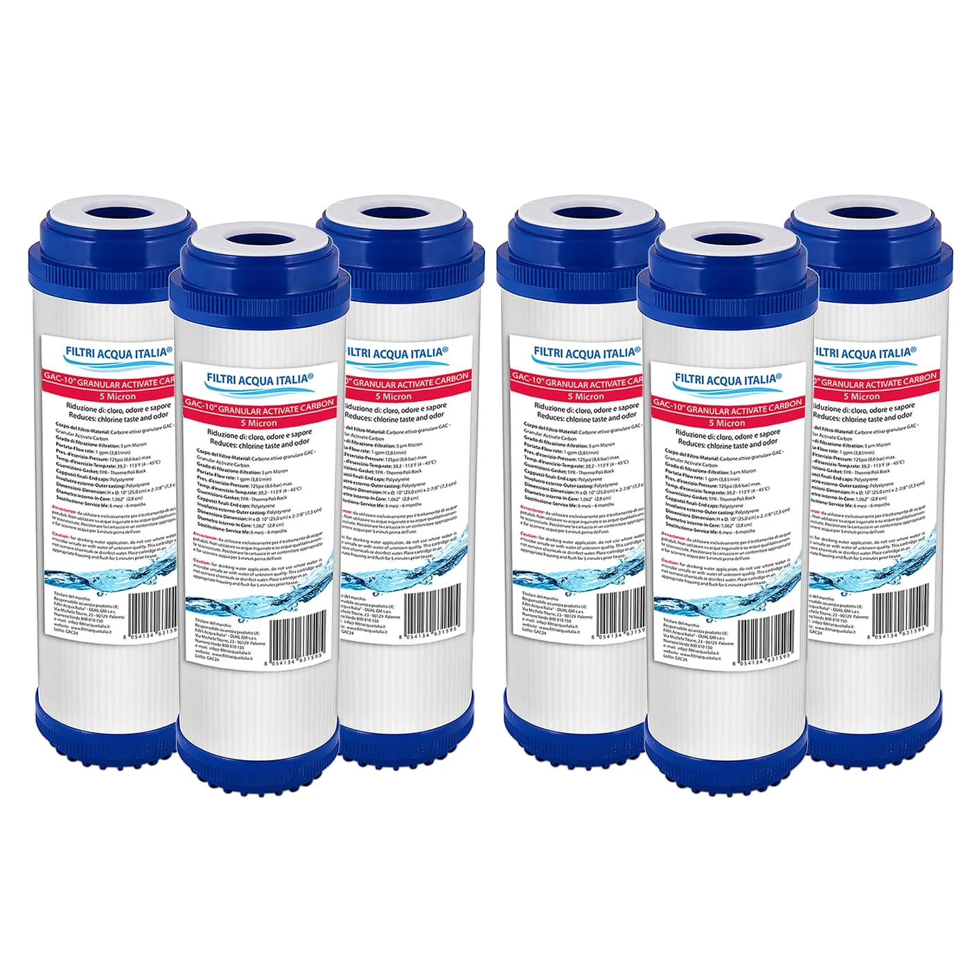 Cartuccia Carbone Attivo Granulare GAC 10" Micron 5 Set 6 Pz