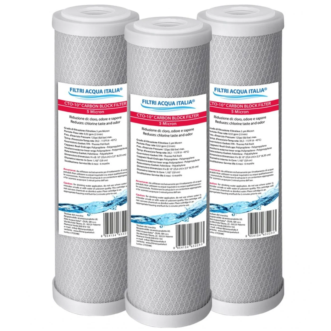 Cartucce Carbone Attivo CTO 5 Micron: Eccellente Qualità per Depuratori Osmosi Inversa Set 3 Pezzi